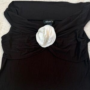 Bailey 44 Black Blouse with White Floral Detail